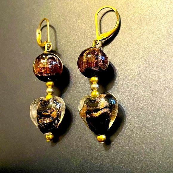 4 for $20 Sale Sparkly Copper & Black Art Glass Bead Earrings - Picture 3 of 5